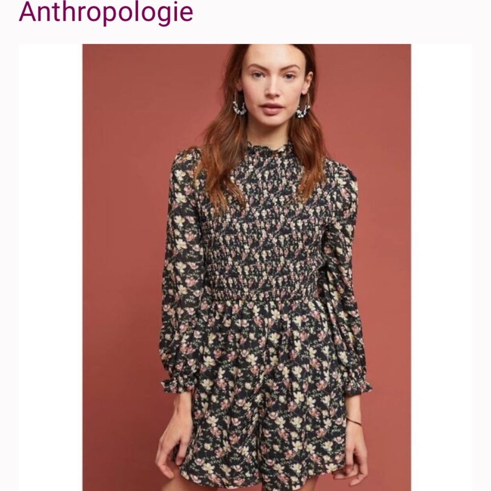 Elliatt Black Floral Textured Smocked Romper Anthropologie Small NWT